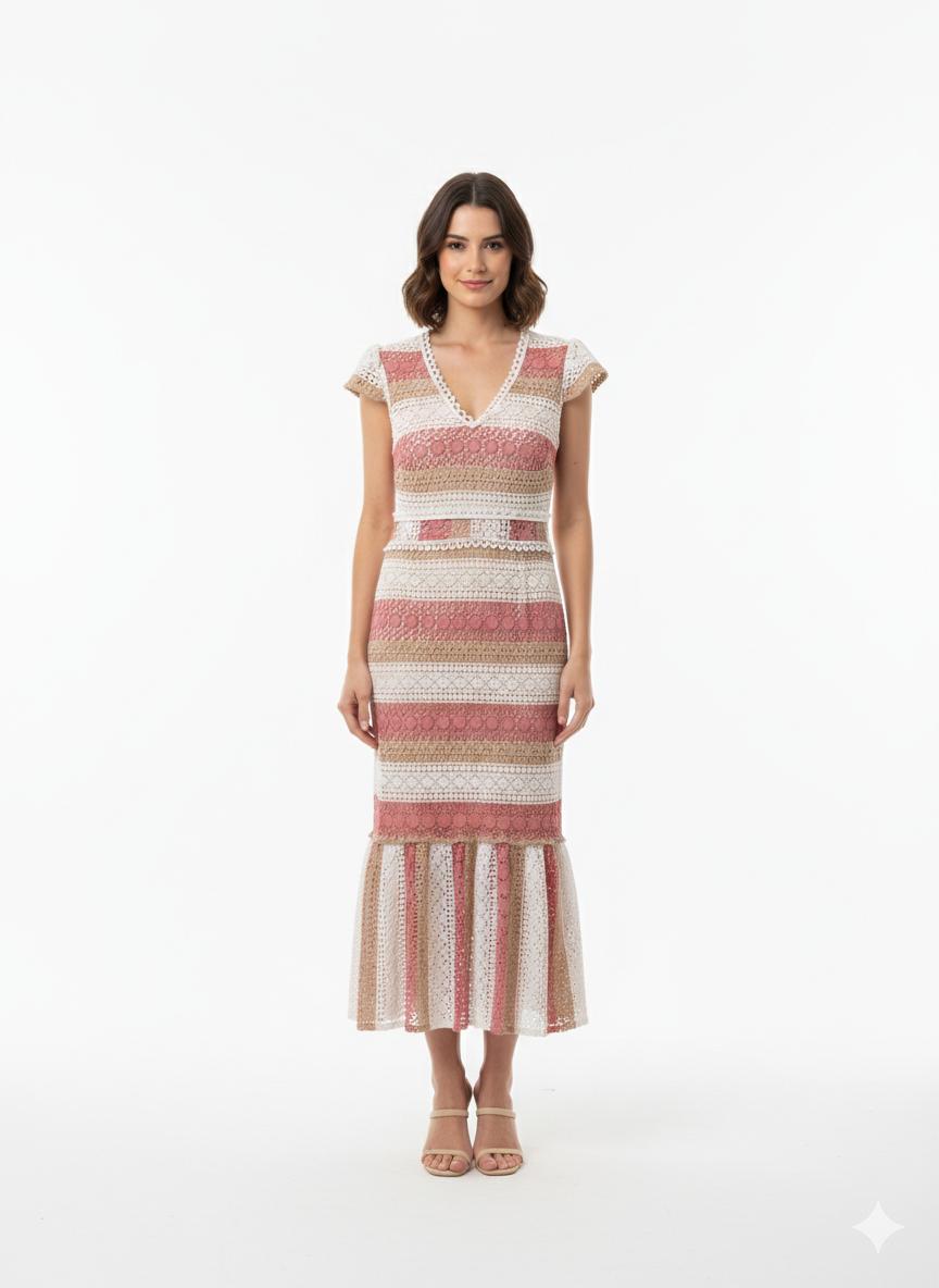 VESTIDO RAYAS MAUVE BLANCO CAFE GIPIUR