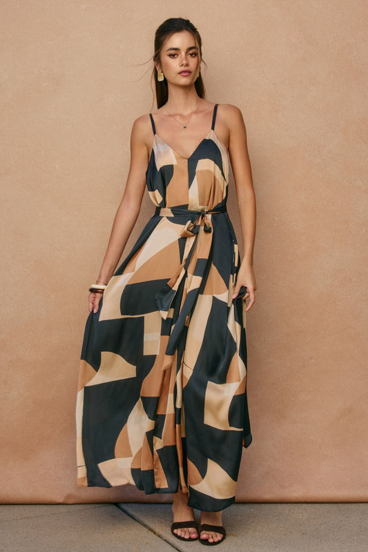 VESTIDO SEDA NEGRO BEIGE TIRANTE