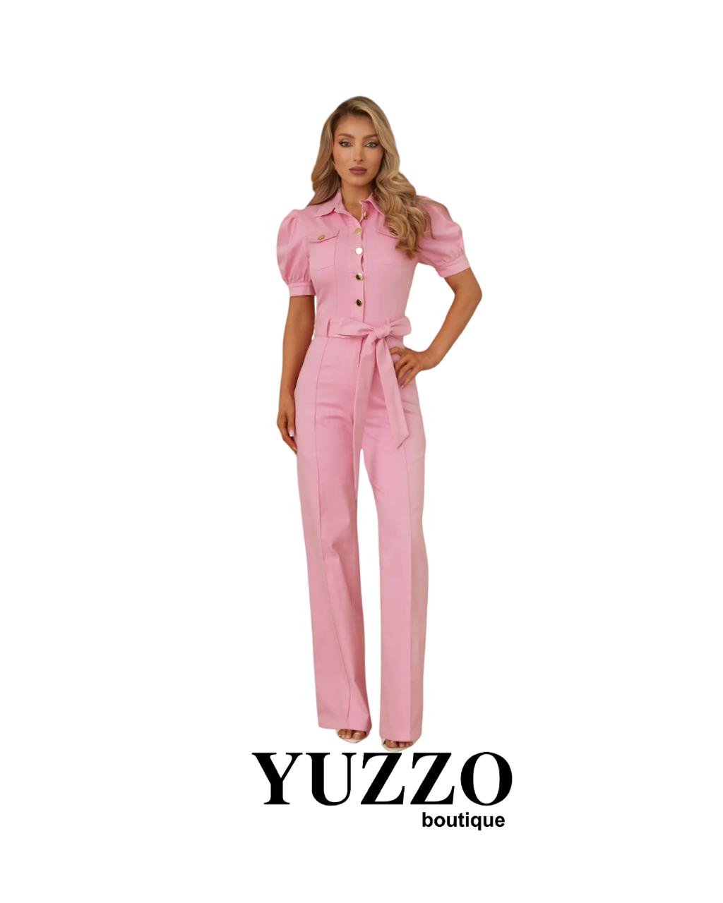 JUMPSUIT ROSA MANGAS BOTONES DORADOS