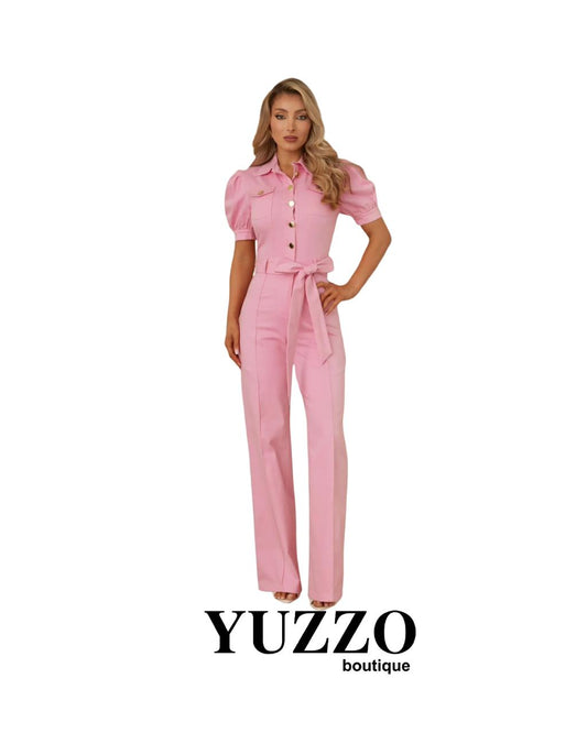 JUMPSUIT ROSA MANGAS BOTONES DORADOS