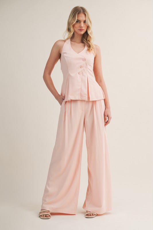 CONJUNTO ROSA HALTER PANTALÓN