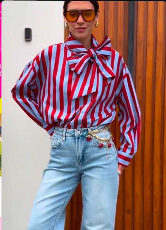CAMISA RAYAS AZUL ROJAS MOÑOTELA