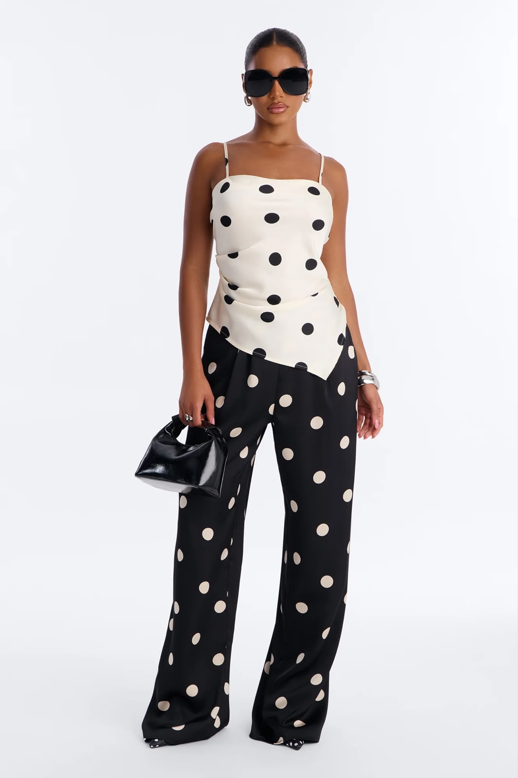 SET NEGRO BLANCO LUNARES PANTALÓN