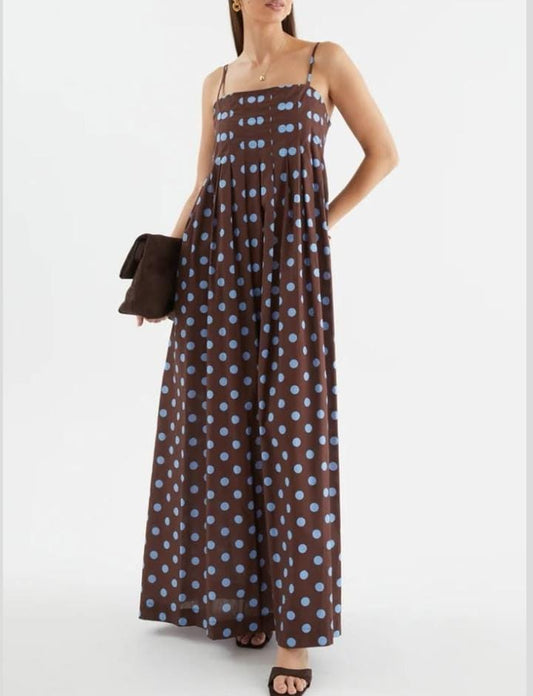 VESTIDO CAFE LUNARES AZUL