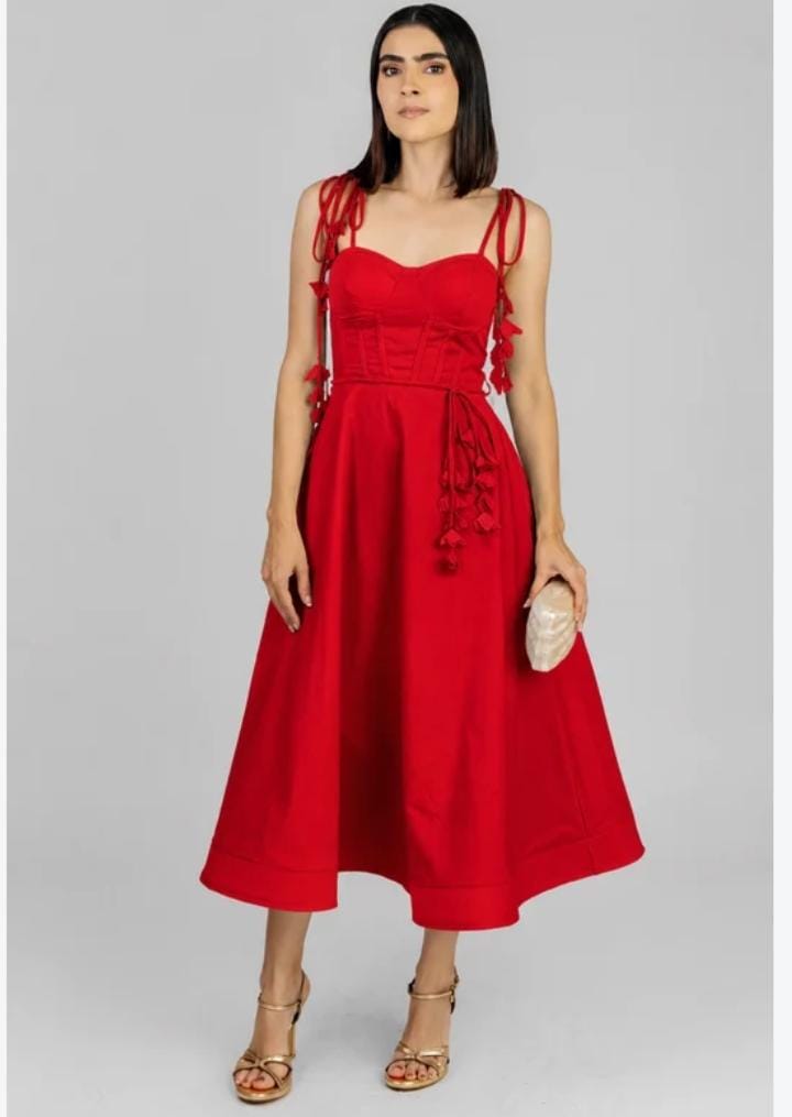 VESTIDO ROJO LINO CIRCULAR CORSET