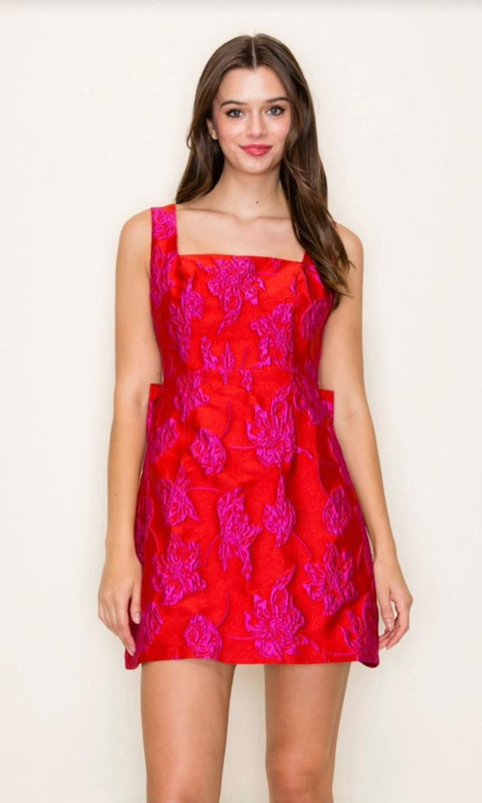 VESTIDO ROJO GRAQUELADO CORTO FUSHIAMO