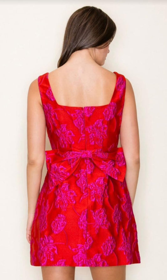VESTIDO ROJO GRAQUELADO CORTO FUSHIAMO