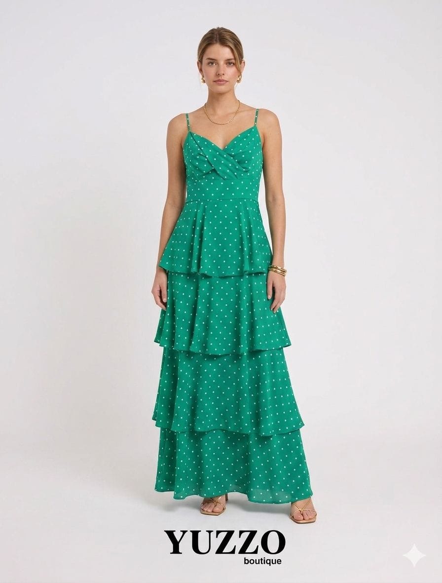 VESTIDO VERDE LUNARES OLANES LARGO
