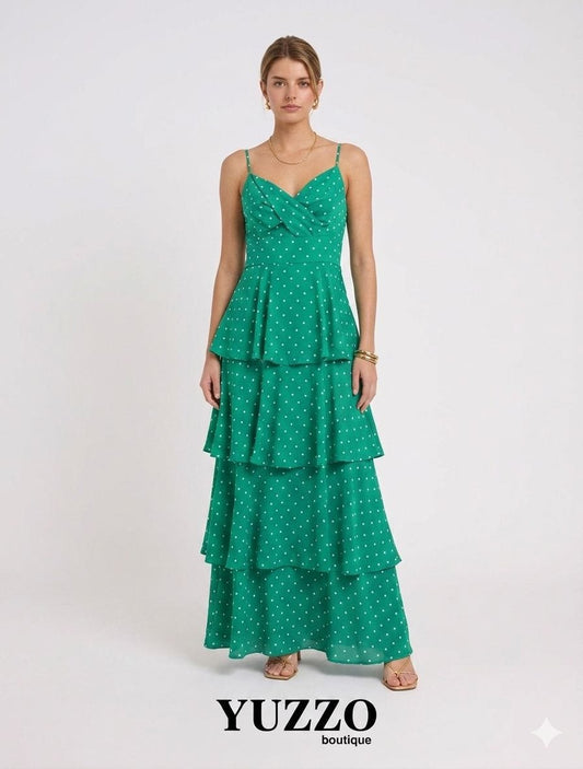 VESTIDO VERDE LUNARES OLANES LARGO