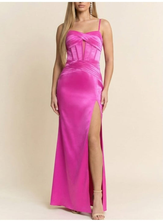 VESTIDO FUSHIA SATIN LARGO RECTO