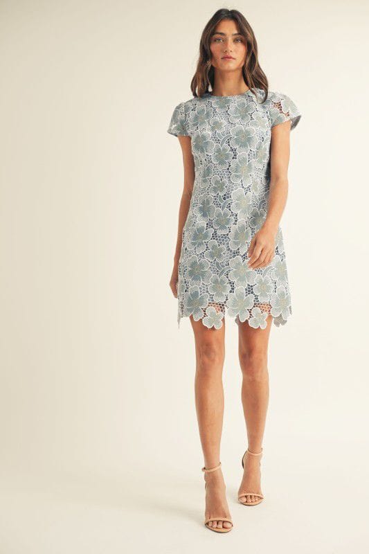 VESTIDO AZUL FLORES CORTO ENCAJE