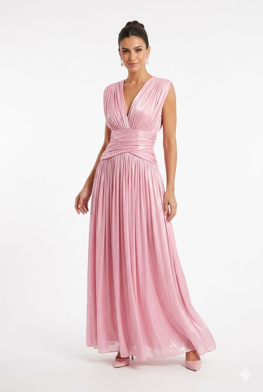 VESTIDO ROSA LARGO SEDA