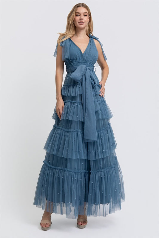 VESTIDO AZUL PETRÓLEO OLANES LARGO
