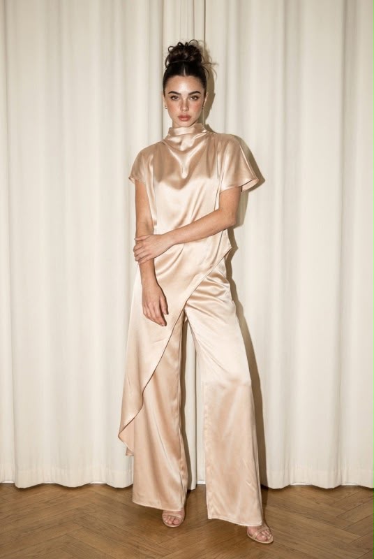 SET BEIGE SEDA PANTALÓN