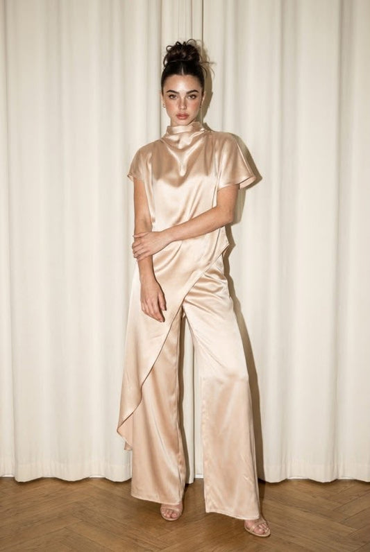 SET BEIGE SEDA PANTALÓN