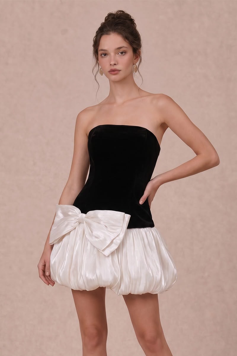 VESTIDO NEGRO TERCIOPELO MOÑO BLANCO