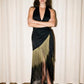VESTIDO NEGRO FLECOS DORADOS HALTER
