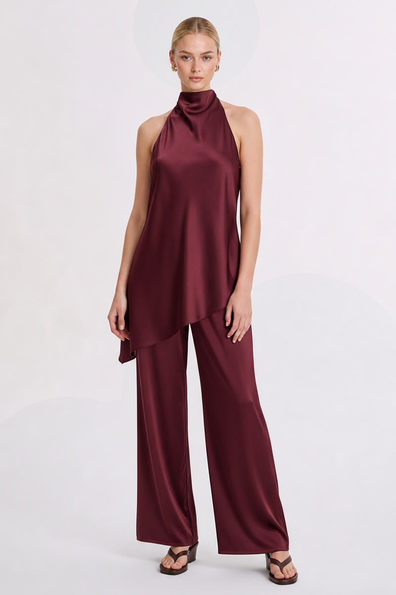 SET BURGANDY SEDA HALTER PANTALÓN