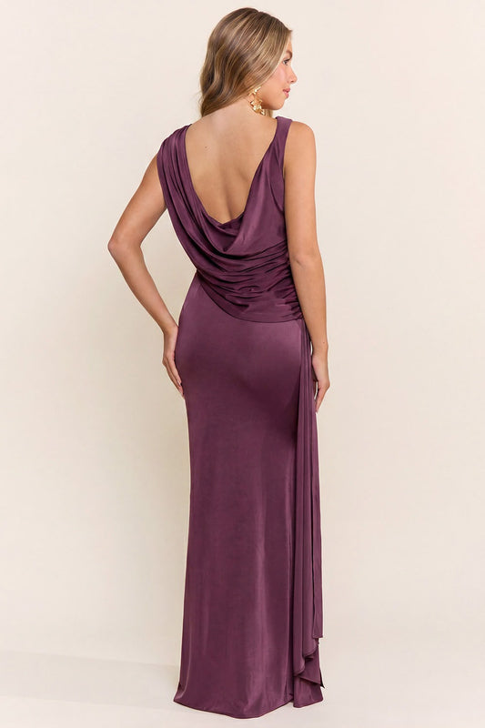 vestido seda largo morado