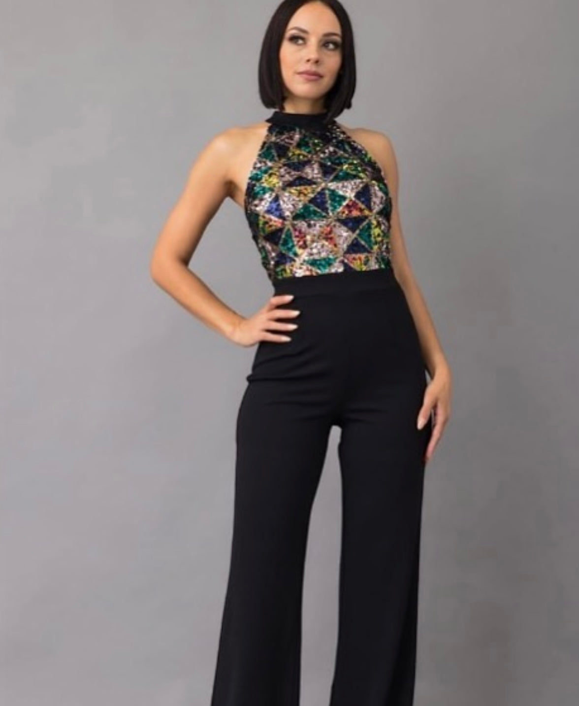 JUMPSUIT NEGRO HALTER LENTEJUELAS