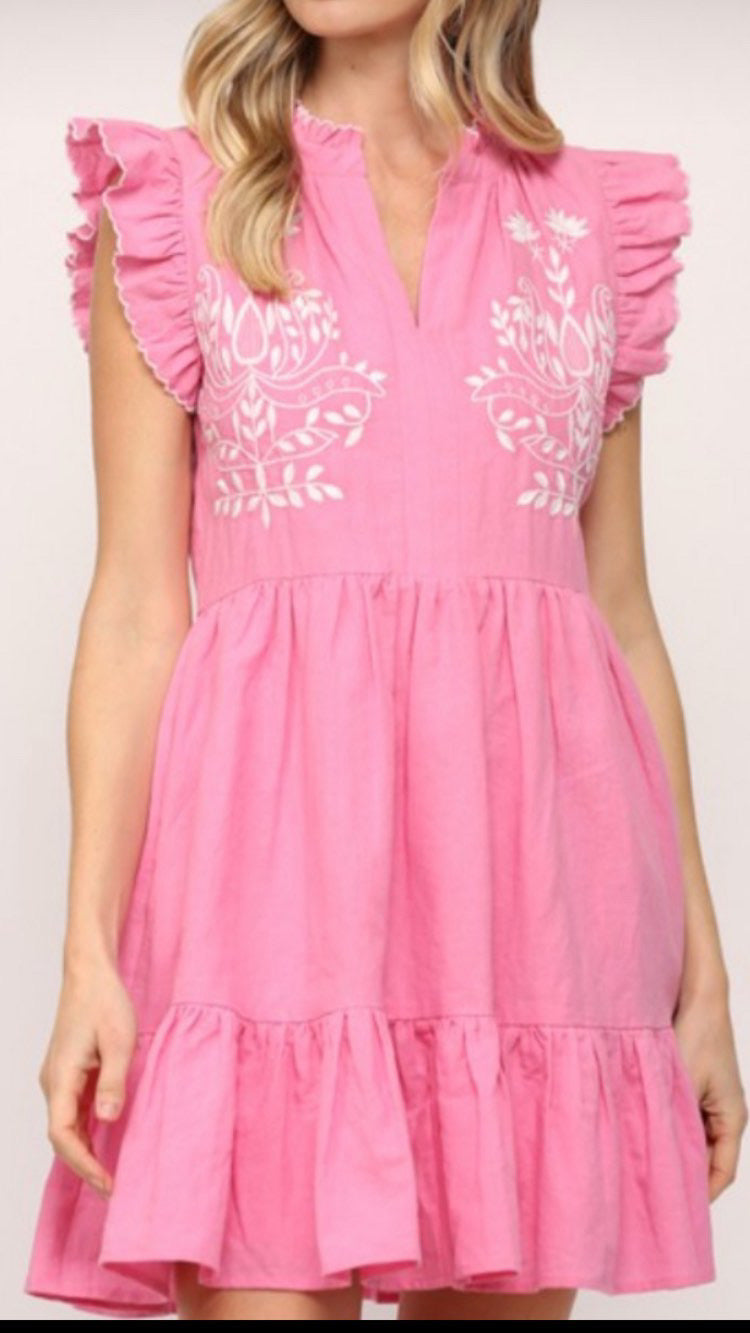 VESTIDO ROSA LINO CON BORDDO